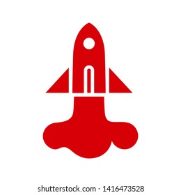 Rocket ship with fire flat line icon. Space travel. Project start up sign. Creative idea symbol