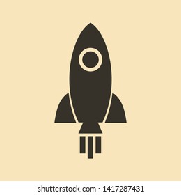 Rocket ship with fire flat line icon. Space travel. Project start up sign. Creative idea symbol