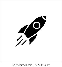 Rocket ship with fire icon. Flying rocket icon. Space travel. Project start up sign on white background