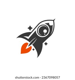 Lanzamiento de cohetes con icono de fuego. Icono del cohete volador. Viaje espacial. Registro de inicio del proyecto. Símbolo creativo de idea. Ilustración del vector
