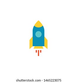 Rocket ship with fire icon. Vector illustration with flying rocket. Space travel. Project start up icon. Creative idea symbol.Vector illustration