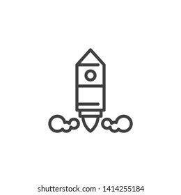 Rocket ship with fire line icon. linear style sign for mobile concept and web design. Spaceship launch outline vector icon. Symbol, logo illustration. Vector graphics