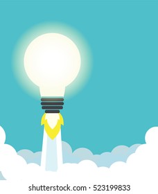 Rocket ship in a flat bulb style. Start up concept vector illustration