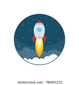 Rocket ship in a flat style. Business start up rocket. Flat style design. Vector illustration.