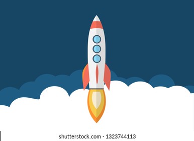 Rocket ship in a flat style. Space travel