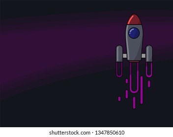Rocket ship in a flat style. Space rocket launch with trendy flat style smoke clouds. Project start up and development process.Innovation product, creative idea. Management. Vector illustration. Flat 