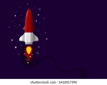 Rocket ship in a flat style. Space rocket launch with trendy flat style fluel. Project start up and development process.Innovation product, creative idea. Management. Vector illustration. Flat design.