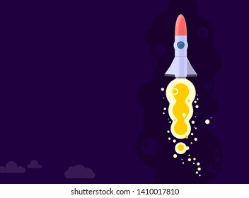 Rocket ship in a flat style. Space rocket launch with trendy flat style fluel. Project start up and development process.Innovation product, creative idea. Management. Vector illustration. Flat design.