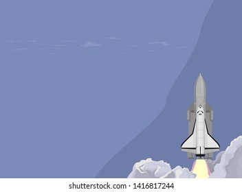 Rocket ship in a flat style. Space shuttle launch with trendy flat style fluel. Project start up and development process.Innovation product, creative idea. Management. Vector illustration. Flat design