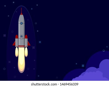 Rocket ship in a flat style. Space rocket launch with trendy flat style fluel. Project start up and development process.Innovation product, creative idea. Management. Vector illustration. Flat design.