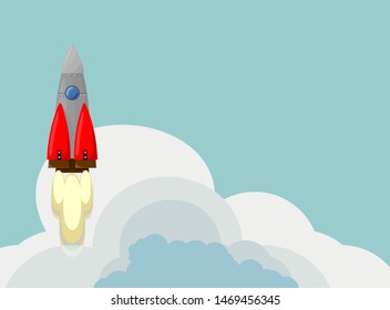 Rocket ship in a flat style. Space rocket launch with trendy flat style fluel. Project start up and development process.Innovation product, creative idea. Management. Vector illustration. Flat design.