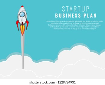 Rocket ship in a flat style. Vector illustration with 3d flying rocket. Space travel to the moon. Space rocket launch. Project start up and development process. Business startup banner. 