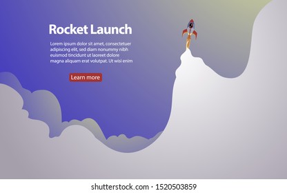 Rocket ship in a flat style.Vector illustration with 3d flying rocket.Space travel to the moon.Space rocket launch.Project start up and development process.Innovation product creative idea.Management.