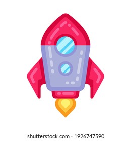 Rocket ship in a flat style.Vector illustration with 3d flying rocket.Space travel to the moon.Space rocket launch.