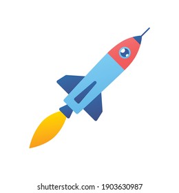 Rocket ship flying isolated, fast delivery, future space travel, startup technology flat vector illustration.