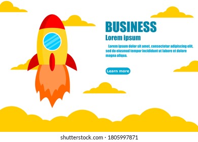 Un barco de cohetes volando sobre el cielo. Diseñado para usar para banner web. Concepto de negocio. Ilustración del vector