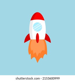 Rocket Ship is flying on the sky. Development technology. Startup concept. Vector illustration