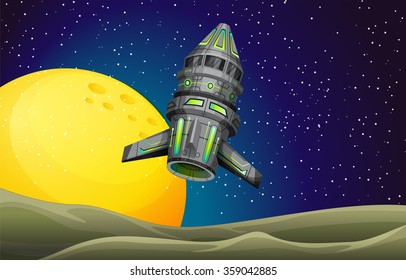 Rocket ship flying in the sky illustration