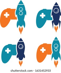 rocket ship game console joystick logo set