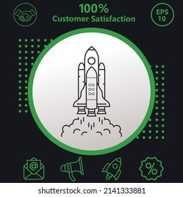 Rocket Ship icon. Background with a green pattern on a black background. modern design