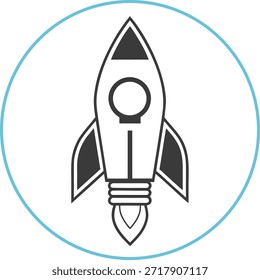 Rocket ship icon in a circle symbol of innovation and space exploration