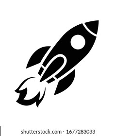 Rocket ship icon with fire flat isolated on white vector illustration