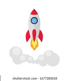 Rocket ship icon flat startup concept vector illustration flying rocket