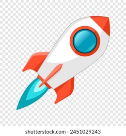 Icono de cohete en estilo plano. Despegue de la nave espacial sobre fondo transparente. Iniciar ilustración. objeto de diseño de Vector para el proyecto 