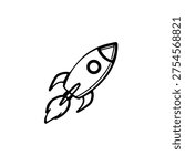 Rocket ship icon logo design. Space rocket launch sign and symbol. Rocket doodle icon. Business startup and exploration concept.