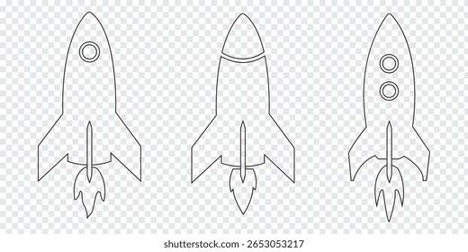 Rocket ship icon set. Black and White Rocket icon. Space ship launch icon collection. Rocketship launch concept, isolated on white background vector illustration. EPS 10