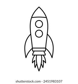 Rocket ship icon. Space travel. Start up business concept. Creative idea symbol. Flying cosmos shuttle, rocket ship taking off. Vector illustration