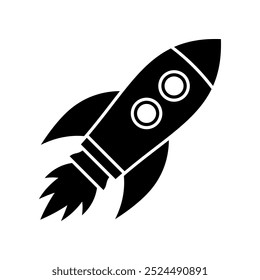 Ícone de foguete. Viagem espacial. Iniciar conceito de negócio. Símbolo de ideia criativa. Voando no ônibus espacial, foguete decolando. Ilustração vetorial