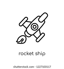 rocket ship icon. Trendy modern flat linear vector rocket ship icon on white background from thin line Astronomy collection, outline vector illustration
