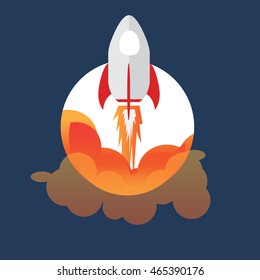 Rocket ship icon in white badge