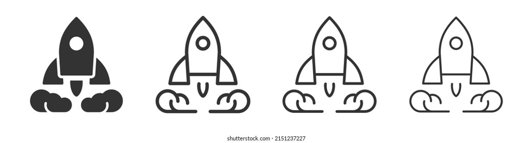 Rocket ship icons collection in two different styles and different stroke. Vector illustration EPS10