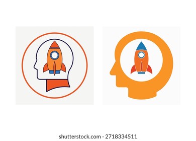 Raketenschiff-Icons in menschlichen Kopf Silhouetten für Business Innovation Konzepte kreative Ideen