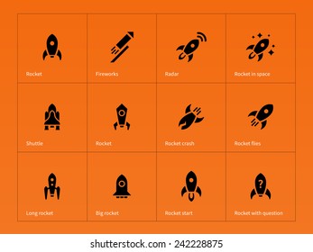 Rocket ship icons on orange background. Vector illustration.