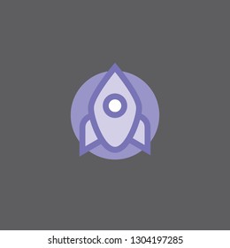 Rocket ship isolated on white. Flat icon. Vector illustration with flying rocket. Space travel. Project start up sign. Creative idea symbol