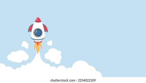 Rocket ship launch background vector. Concept of business product on market, startup, growth, creative idea.