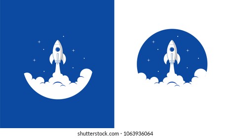 Rocket ship launch banner. Startup business concept. Start Up.  Simple Illustration in Flat Style