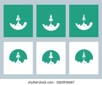 Rocket ship launch banner. Startup business concept. Start Up.  Simple Illustration in Flat Style