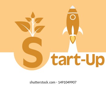 Rocket ship launch banner. Startup business concept. Start Up. Flat style, vector illustration.
