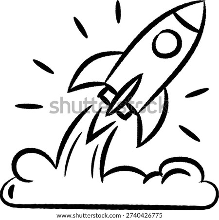 Rocket ship launch doodle vector icon in hand drawn line art style