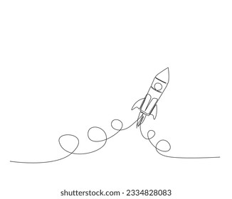 Rocket ship launch outline. Continuous one line drawing of rocket space ship. Editable stroke.