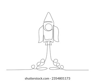 Rocket ship launch outline. Continuous one line drawing of rocket space ship. Editable stroke.