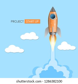 Rocket ship launch, project start up concept, vector illustration