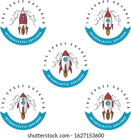 rocket ship launch space voyager label set