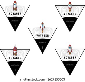 rocket ship launch space voyager label set