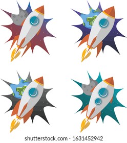 rocket ship launch space voyager set