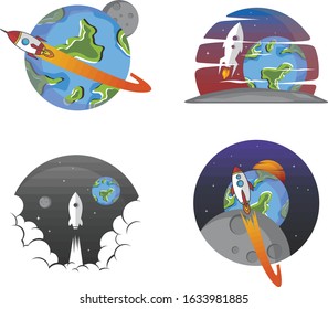 rocket ship launch space voyager set